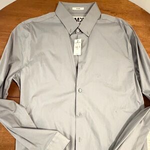 Express Men's Gray Dress Shirt - 1MX Collared Button-Up
